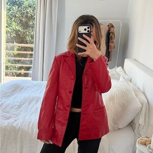 Vintage Danier Red Leather Button Blazer